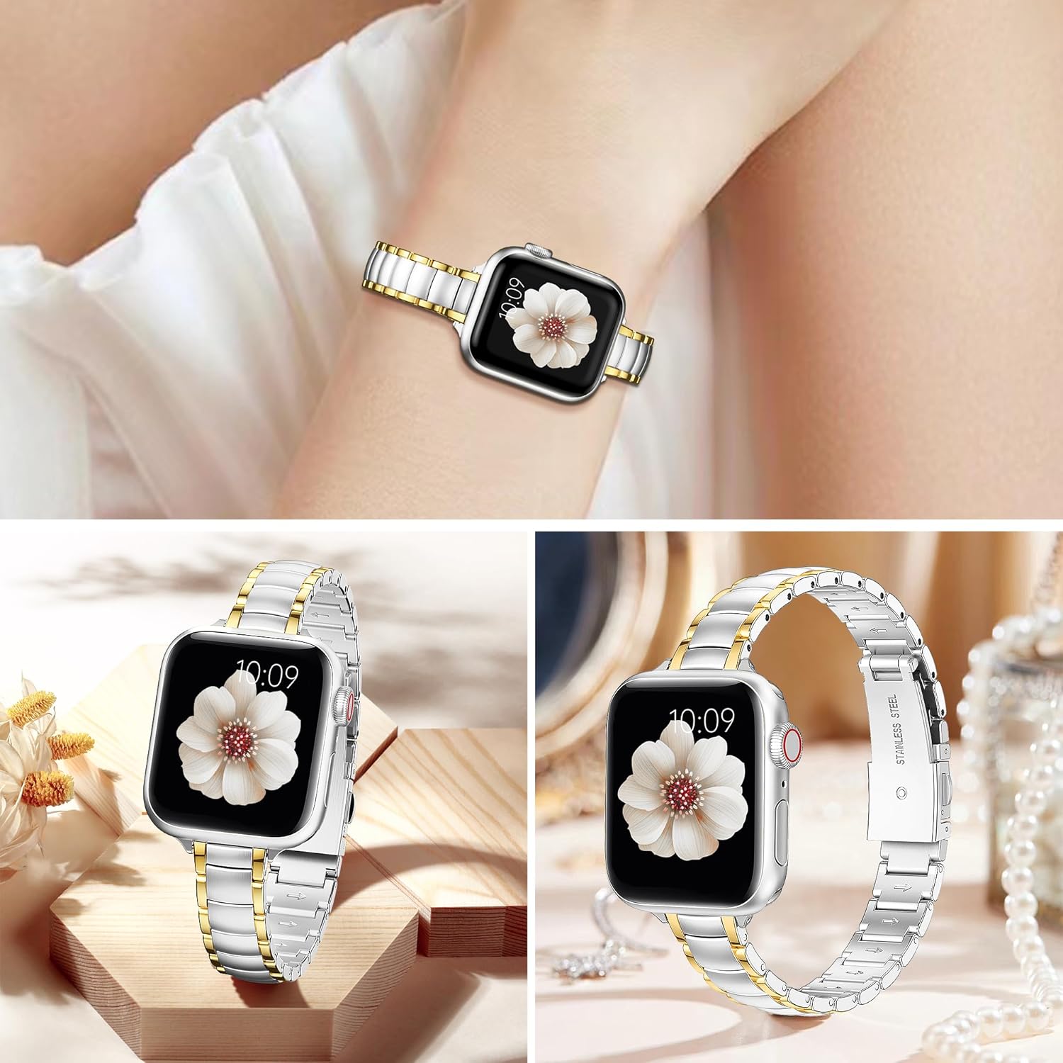 MioHHR Thin Metal Bands Compatible with Apple Watch Band Ultra3/2/1 Series 11 10 9 8 7 6 5 4 3 2 1 SE3/2/1,Slim Narrow Stainless Steel Strap for Women iWatch 49mm 46mm 45mm 44mm 42mm 41mm 40mm 38mm - Image 5