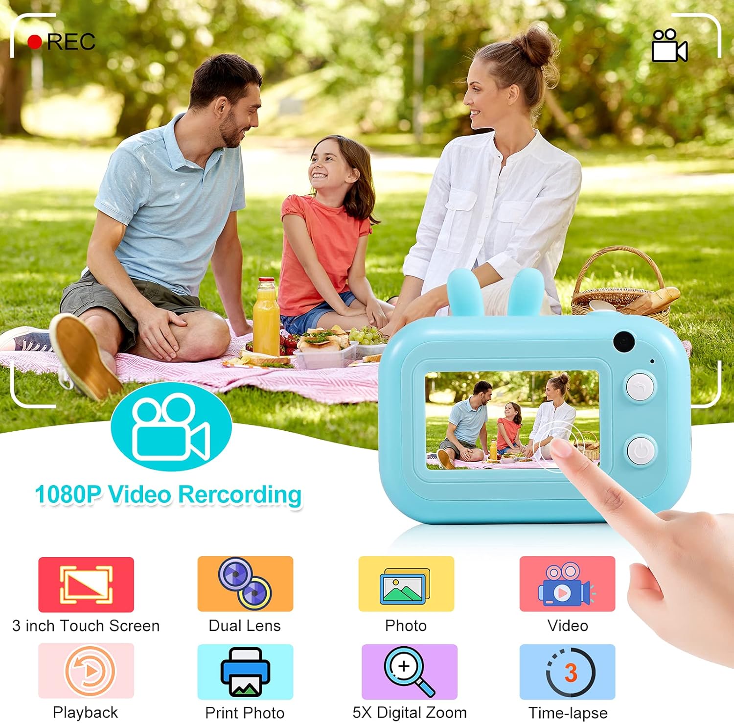 Kids Camera Instant Camera for Kids Digital Camera for Boys Girls, 3.0" Touch Screen Kids Selfie Video Camera Gifts for Kids 3 4 5 6 7 8-12 Children Toy Toddler Camera, Print Paper 32G TF Card, Blue : Toys & Games
