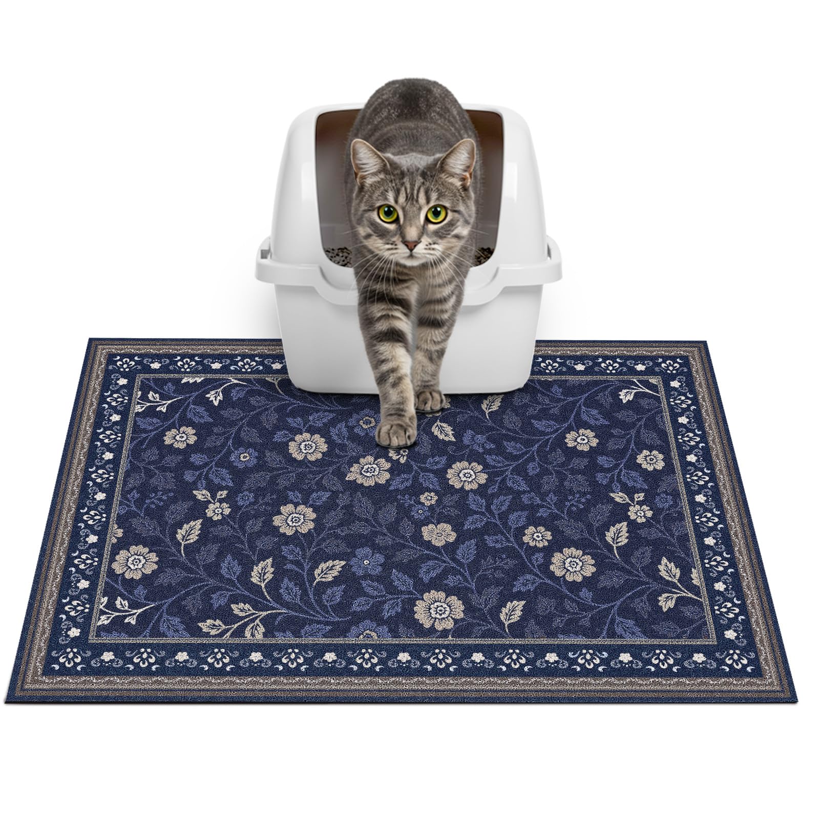 Glittme Cat Litter Mat with Non-Slip Bottom Litter Box Mat 24"X15" Litter Trapping Mat Easy to Clean Washable Cat Food Mat for Kitty — image 1
