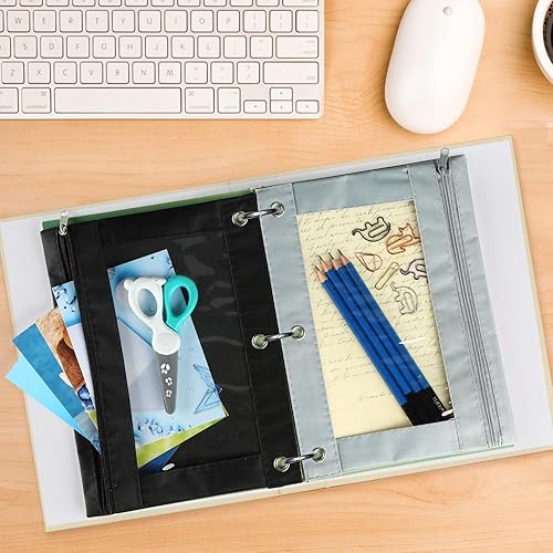 Miniatura 6 de Estuche para lápices para carpeta de 3 anillos paquete de 3 bolsas transparentes para lápices con cremallera suave, bolsa de carpeta de gran