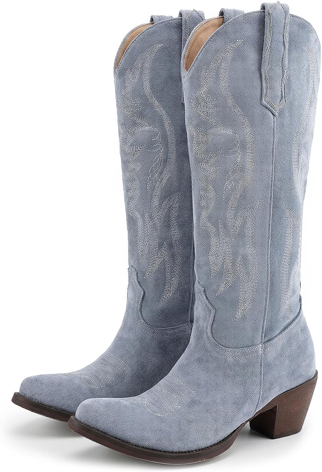 Women Mid Calf Cowboy Boots Western Ponited Toe Embroidered Chunky Heel Cowgirl Boots