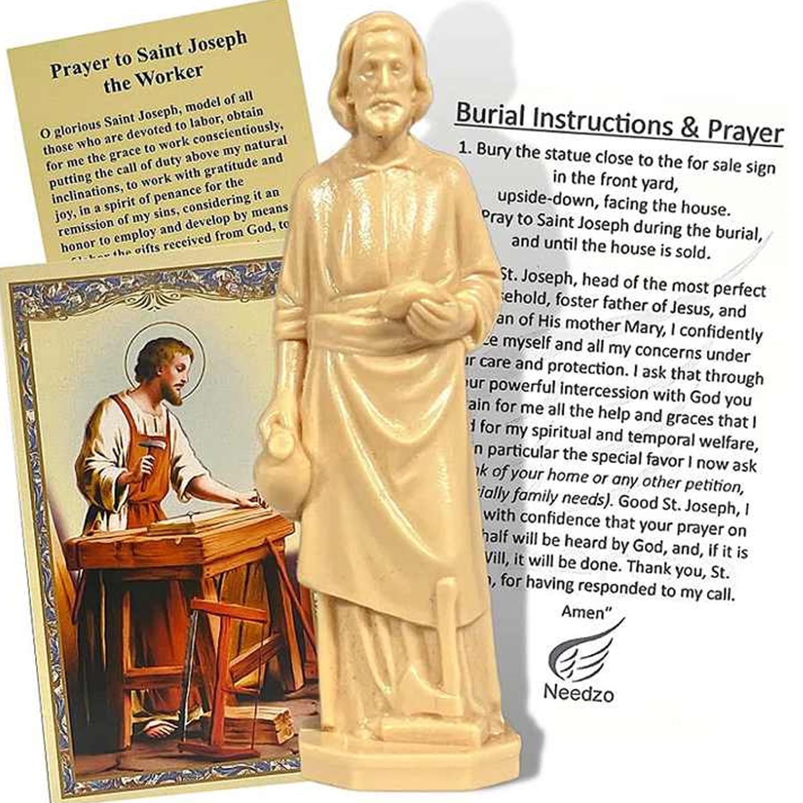 Saint Joseph Statue for Selling Houses, Set with Instruction and Prayer Cards, Saint Joseph Statue for Selling Home, 2.36 Inch Saint Joseph Statue Bookroom Statue,