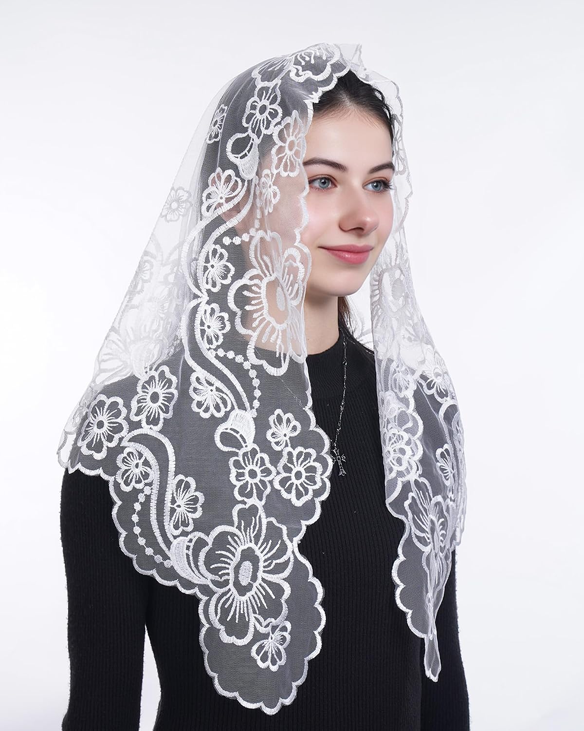 Bozidol 2 Pack Veils for Church Catholic, Virgin and Child Lace Mantilla Chapel Veil, Latin Mass Head Coverings for Women
