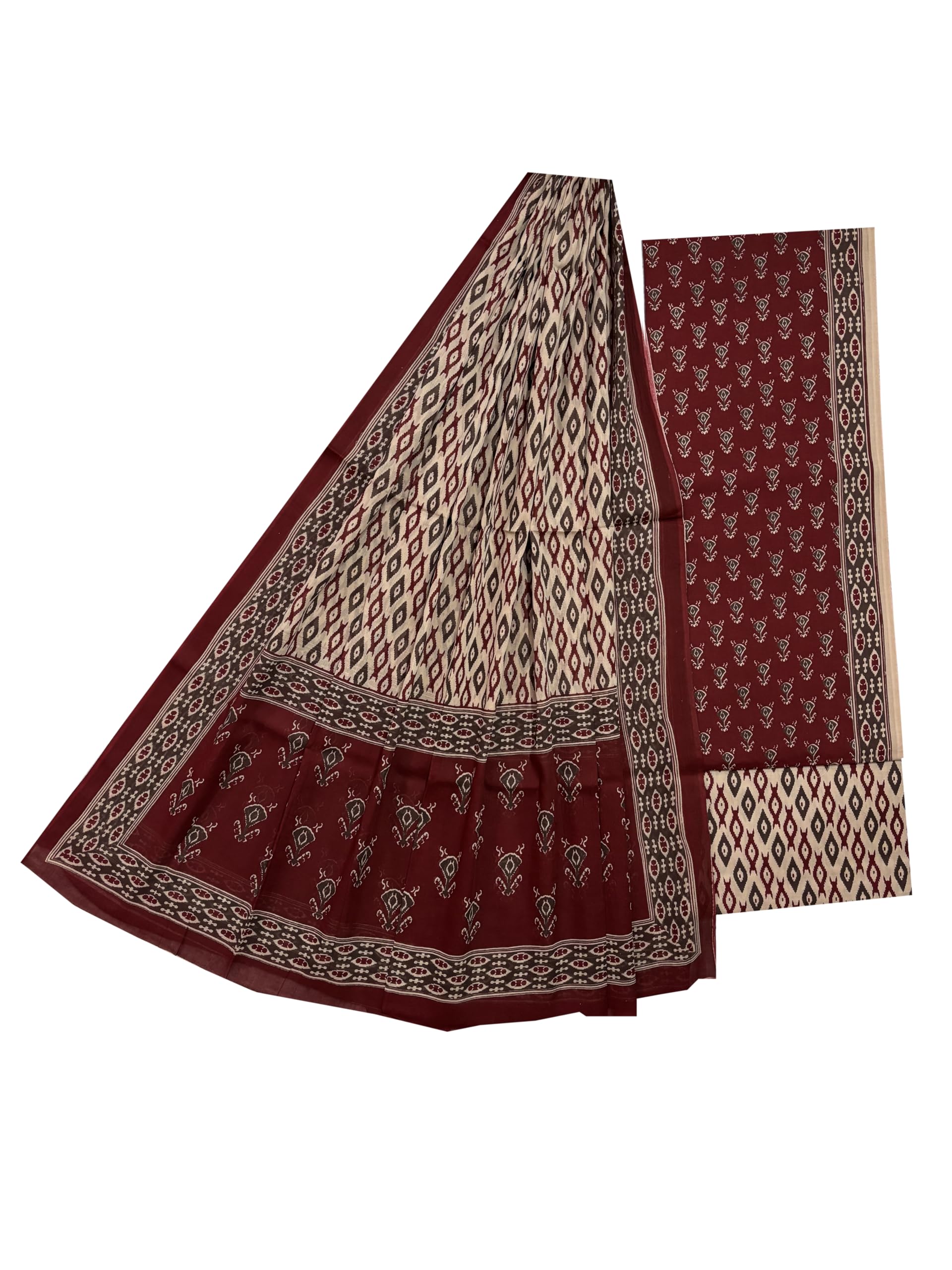 Women's Dress Material Cotton Suit Hand Block Print Unstitched Salwar Dupatta 3PC Set Free Size Blue Jaipuri 59 Red-image-14