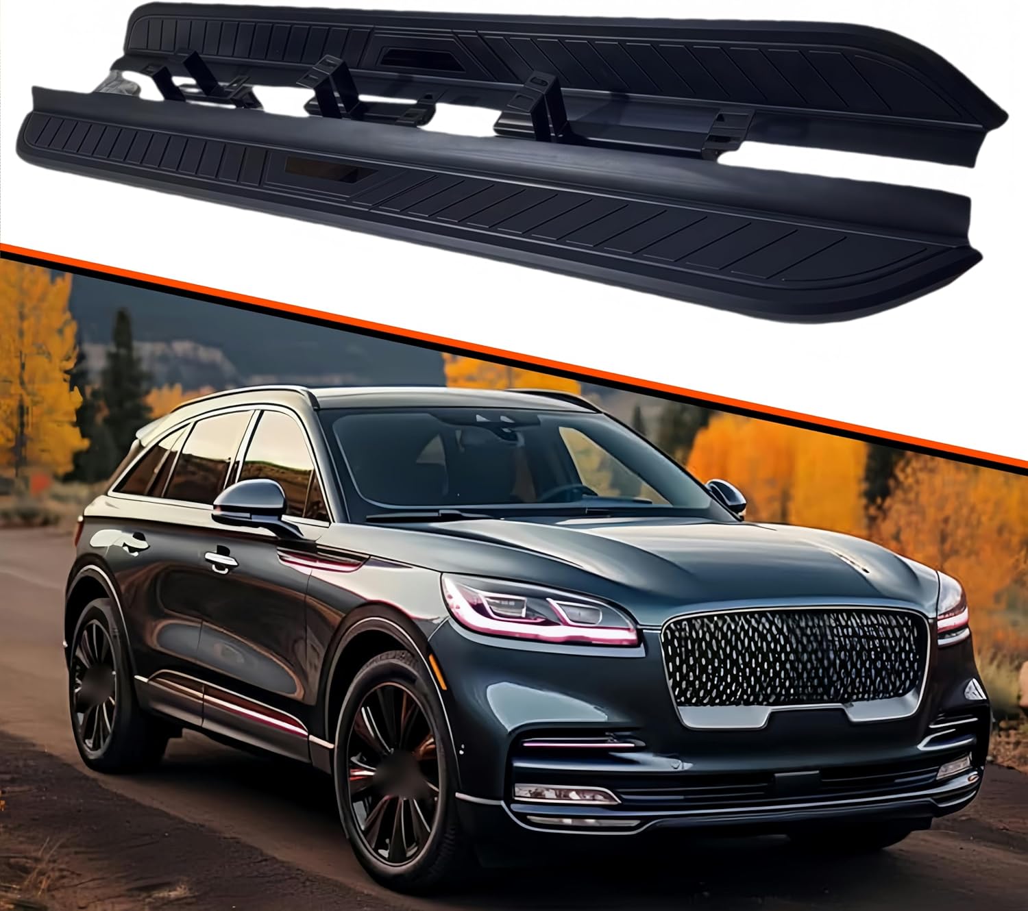 2PCS Aluminum Running Boards Fits for Lincoln Aviator U611 2020-2025 Anti-Slip Foot Rails Nerf Bars Black with Silver Side Steps