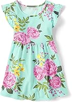 The Children's Place Girls' Toddler Short Sleeve Floral Fashion Dress - Cute Flutter Sleeves, Pull-On Style