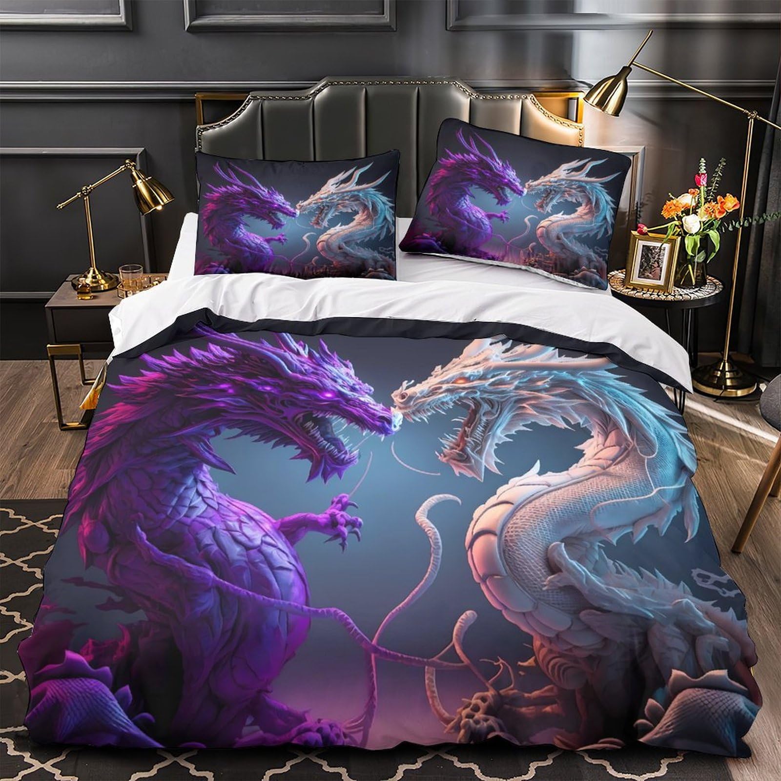 Housse de couette dragon pourpre parure de lit imprimé 3D 135x200