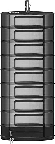 Estante Colgante de Malla para Secar Hierbas, Estante Grande de Secado de Plantas de 9 Capas con Cremallera Tipo Puerta y Compartimento de