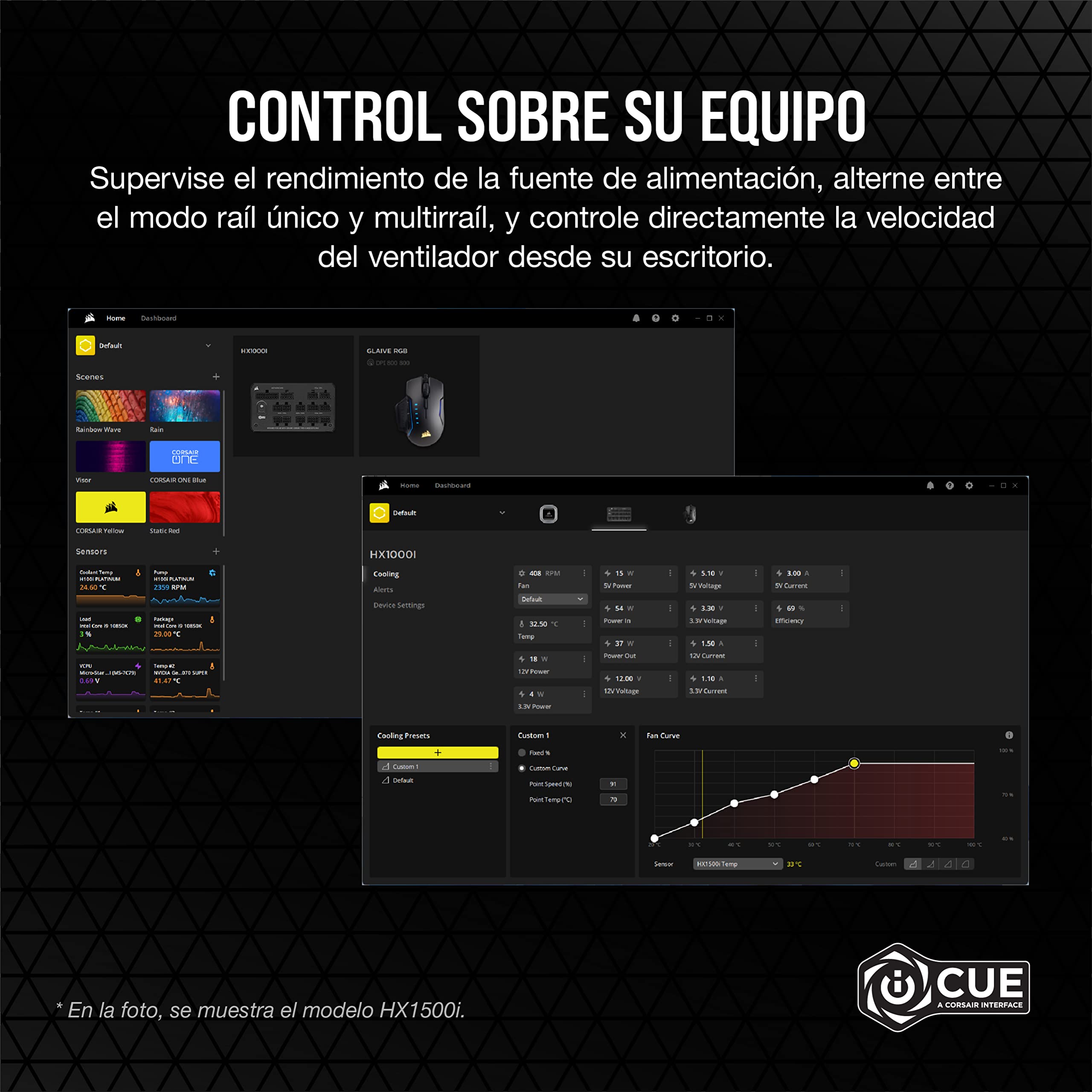 Corsair HX1000i Fuente de Alimentación ATX Totalmente Modular de Muy Bajo Nivel Sonoro - Compatible con ATX 3.1 y PCIe 5.1 -Ventilador con Rodamiento Dinámico Fluido - 80 Plus Platinum - Negro