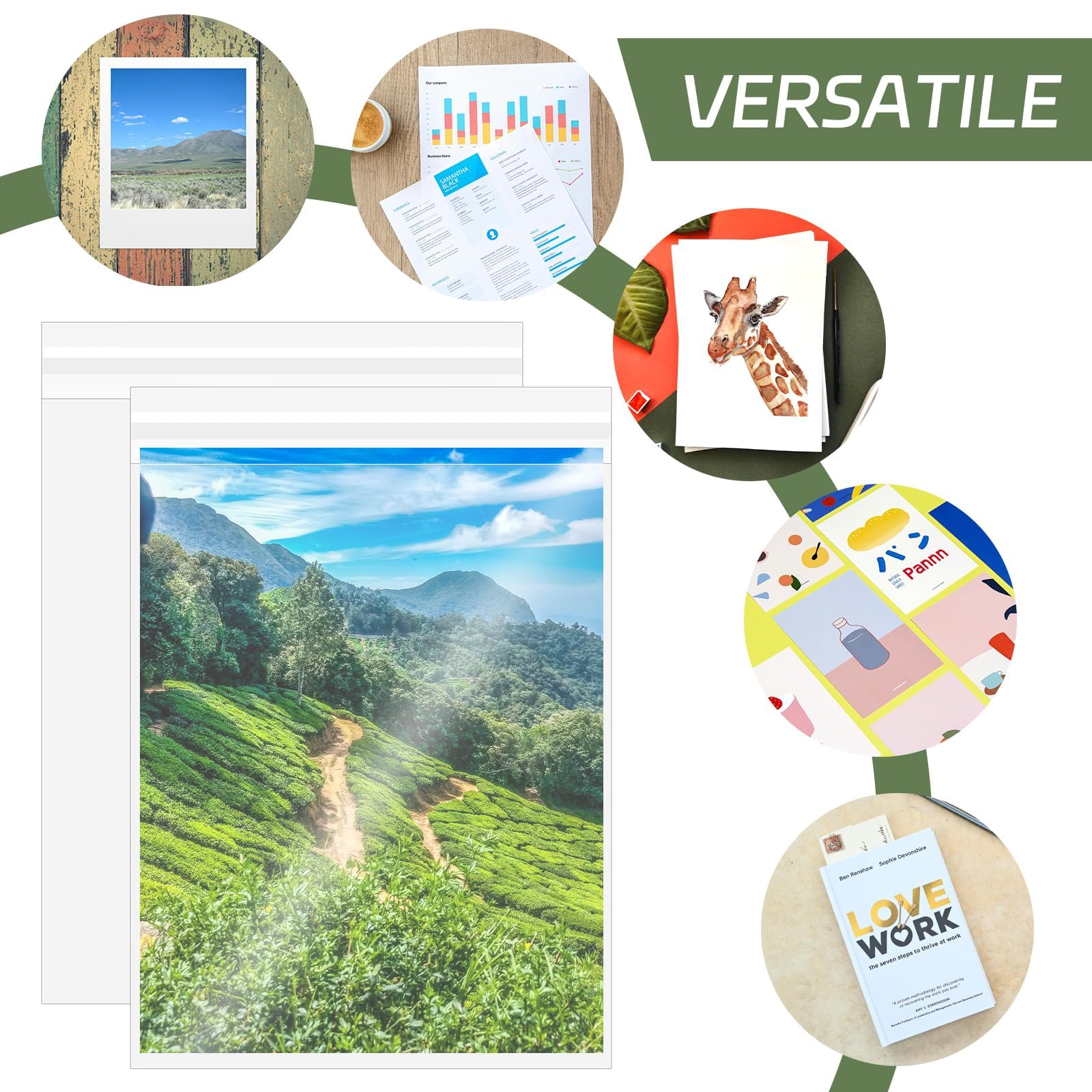 100PCS 8.5 x 11 Inch Cellophane Bags Self Sealing, Resealable Clear Plastic Sleeves for Paper, Artwork, Photo Mats, Comic, Magazine Page Protectors