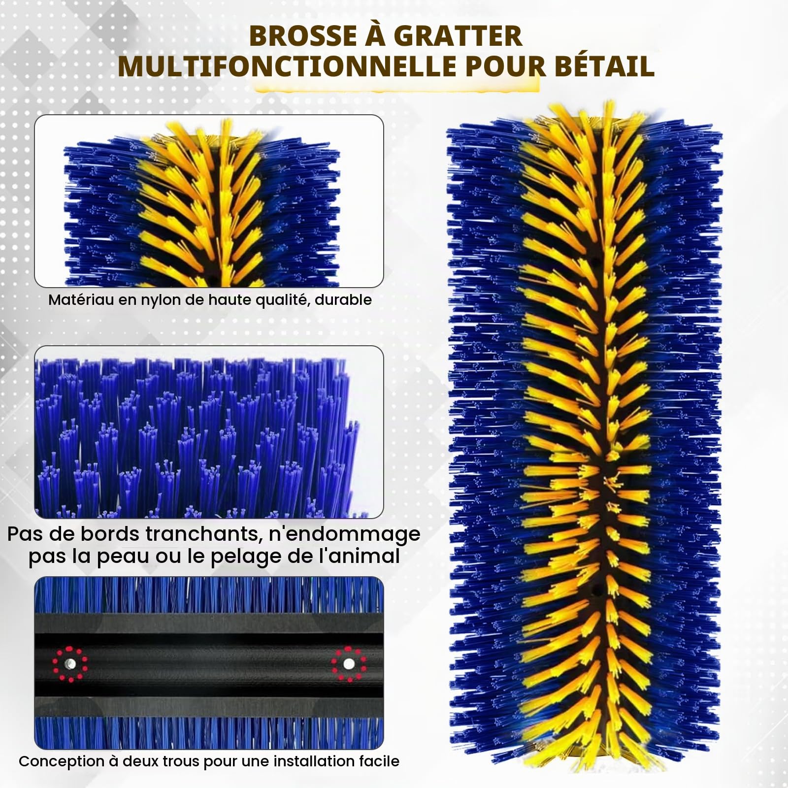 2 Brosses à Gratter pour Bétail, Grattoir universel pour Cheval, Brosse de Massage Complet pour Cheval Chèvre Vaches Moutons Cochons Bétail (Bleu et Or)