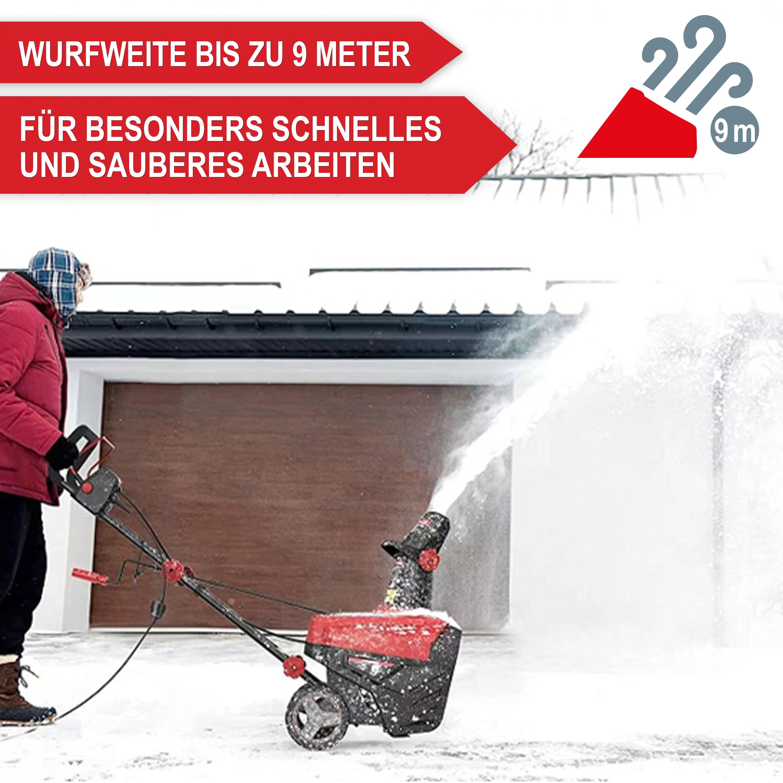 ONBEST Elektro Schneefräse – leistungsstarker 2300 Watt Elektro Motor – 50 cm Arbeitsbreite – LED-Scheinwerfer – 25 cm Arbeitshöhe – 9 m Auswurfweite – Kabelzugentlastung – Electric Snow Blower