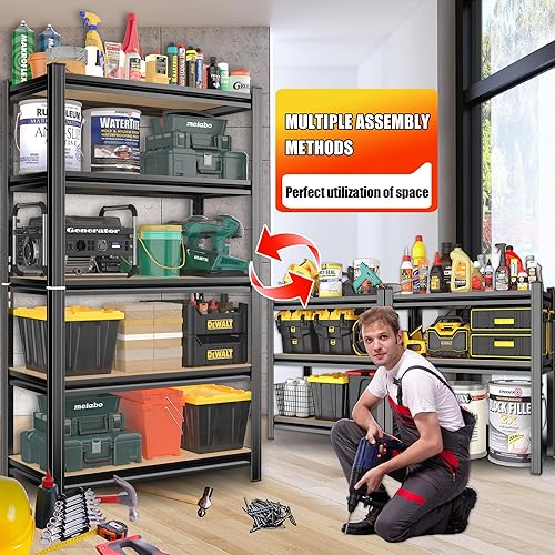 Miniatura 6 de Estantería de garaje de 72 pulgadas de alto, 35.43 pulgadas de ancho, estantería de 5 niveles de fácil montaje, estante ajustable de alta