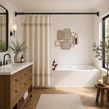 JILRON Black Shower Curtain Rod 32-96in(2.66-8ft)×2,No Drill Curtain Rods,for Window,Shower Tension Bar-1.26 dia,One-Click Stretch Design, Upgraded Anti-Slip Pads