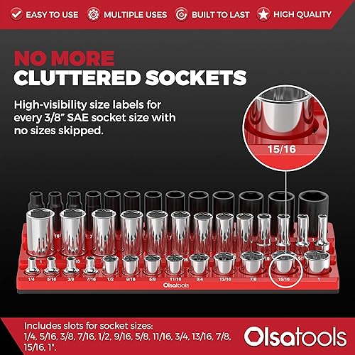 Miniatura 93 de Olsa Tools Organizador magnético de enchufes (unidad de 1/2 pulgada, 3 filas) - Organizador magnético de herramientas y soporte de enchufes