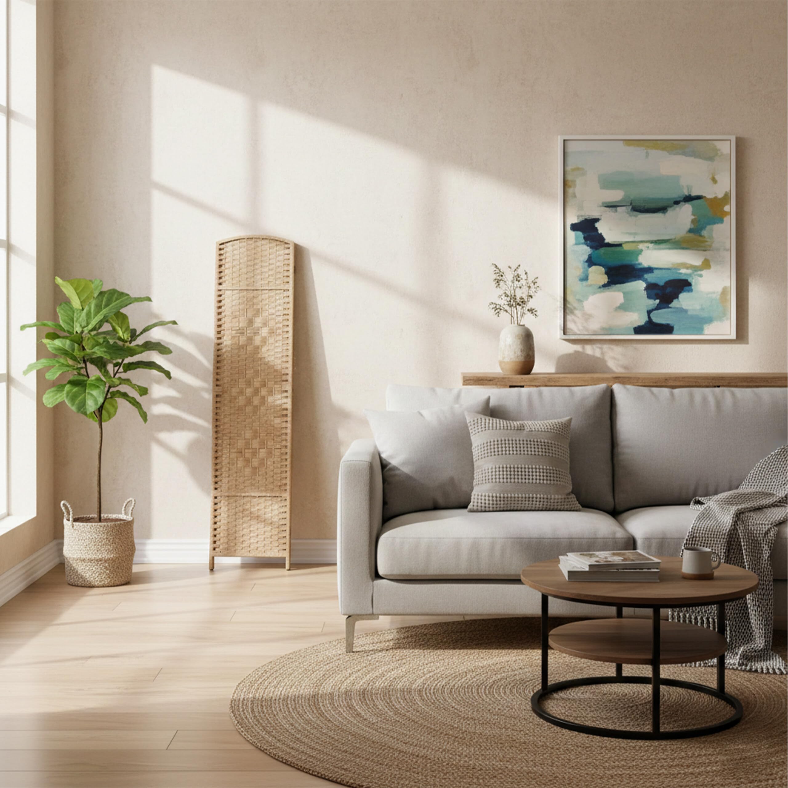 Relaxdays Paravent intérieur 3 Parties, HxL 170 x 120 cm, Pliable, Bois & Corde Papier, Naturel, séparateur de pièce