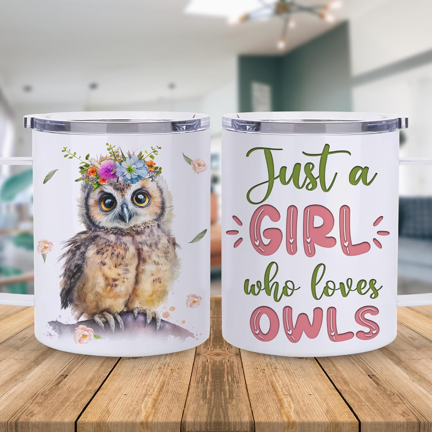 Hyturtle Owl Cup Gifts - Just A Girl Who Loves Owls Coffee Mug, Stainless Steel 12oz - Owl Gifts for Women, Cute Animal Lover Gift for Girls, Daughter on Birthday or Christmas - Image 2