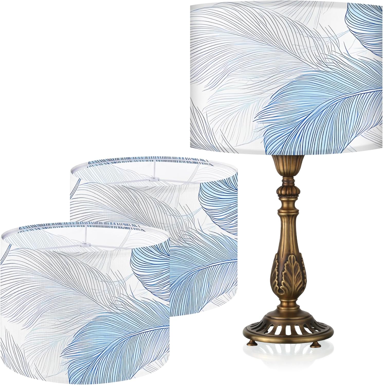 Table Lamp Shade, 13”W x 10”H HD Printing Geometric floral leaves marble Lampshade, Lamps shades, Modern Lampshade Decor for Table and Floor Lamps (Feather)