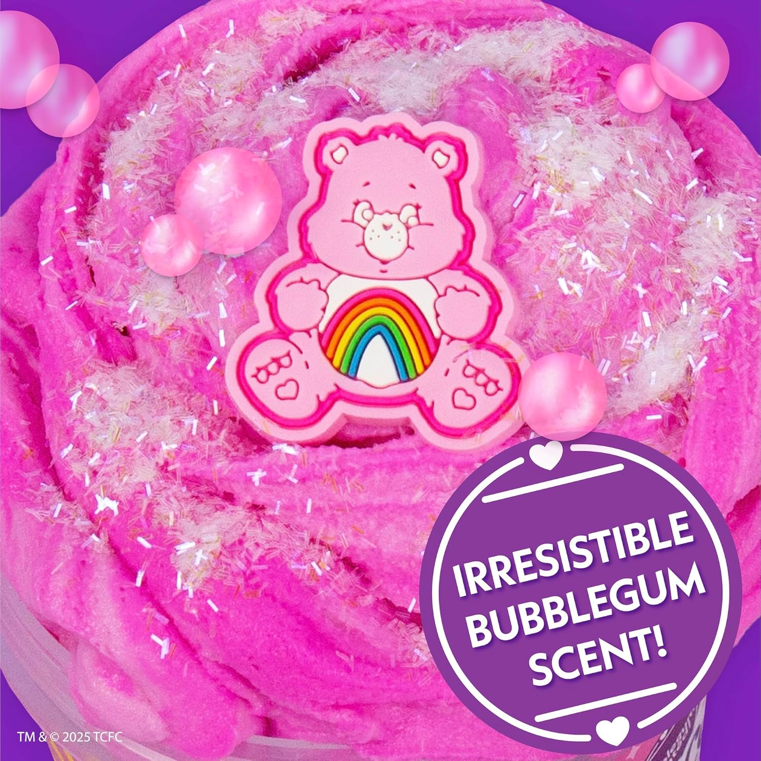 Care Bears Cheer Bear SLIMYGLOOP, Pink Bubblegum-Scented Cloud Slime, Collectible Charm Included, Care Bear Party Favors, Fun Goody Bags Stuffers, Cute Things for Girls