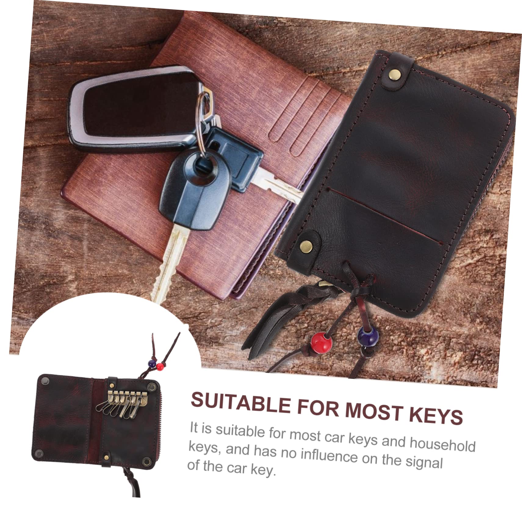 iplusmile caso chiave portafoglio con cerniera custodia per chiavi dal design retrò caso auto zip broun box chiavi portachiavi borsa multifunzionale astuccio per chiavi Brown