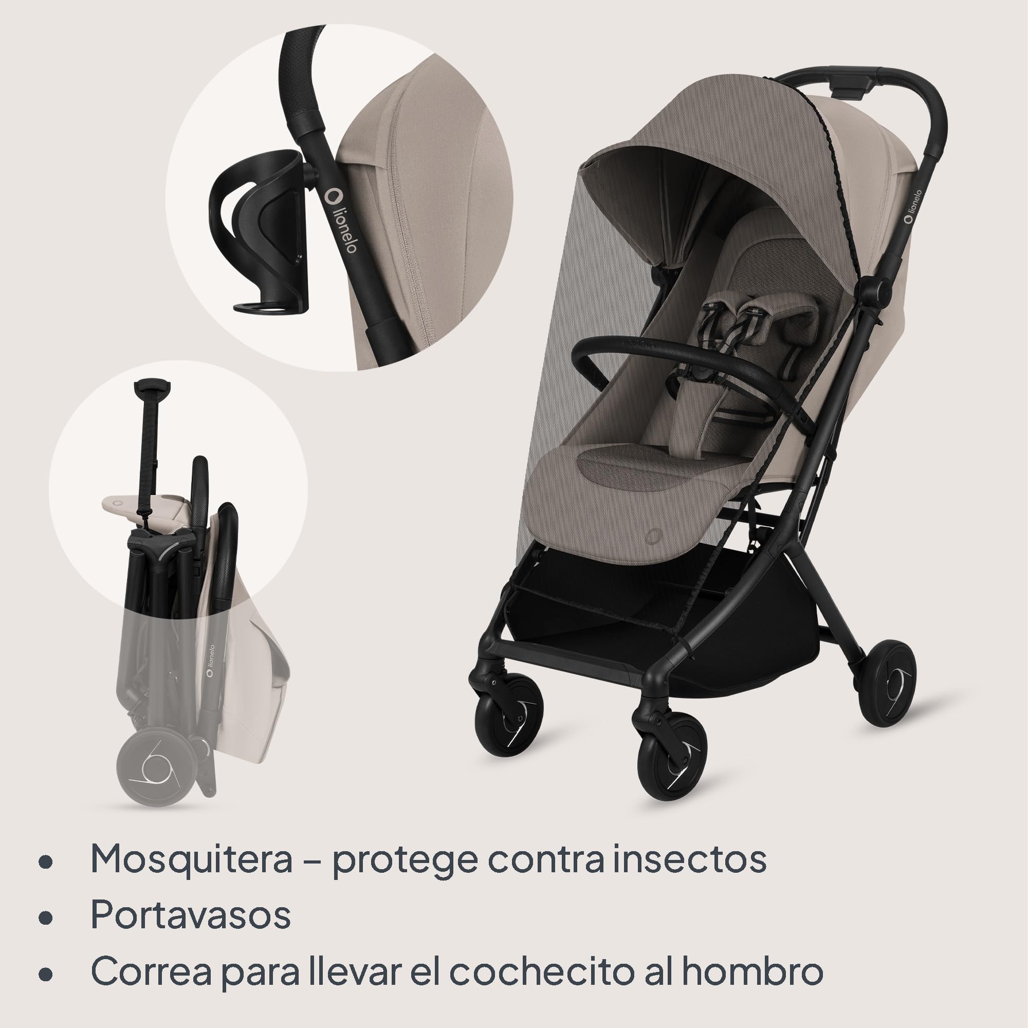 Lionelo Sia Silla de Paseo Ligera y Ultracompacta para Viaje, hasta 22 kg, Ultraligera 5,9 kg, Respaldo Reclinable Tumbado, Capota XXL Impermeable UPF50+ Impermeablee, Mosquitera, Hebilla magnética | Respaldo reclinable, capota XXL UPF50+, ruedas amortigu