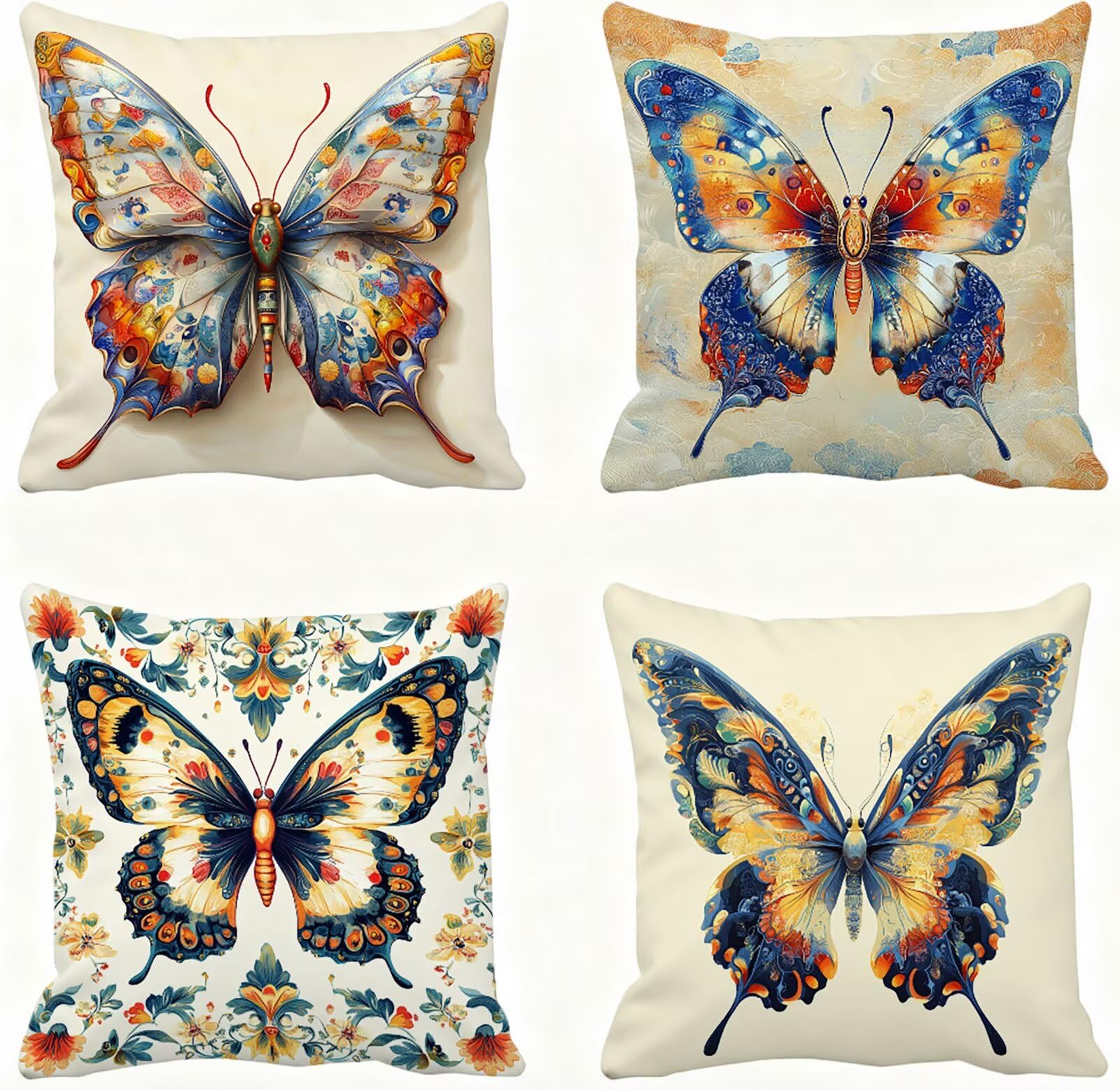 Vistoso Funda Cojin 60x60 Mariposa Funda Almohada 60x60 Cojines Sofa Súper Suave Fundas Cojines Decorativos Fundas Almohadas 4 Piezas Cervicales y Cuello, para Hogar Cama Salon Decoracion E - 663