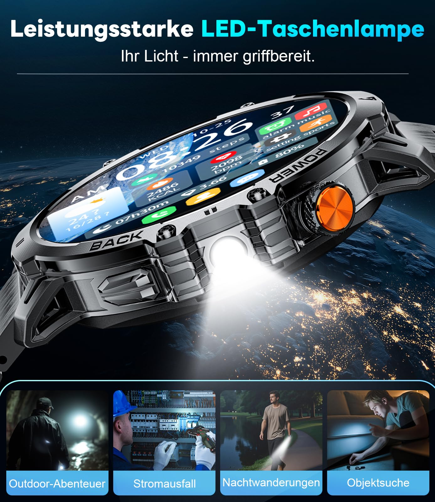 LIGE Smartwatch Uomo con Chiamata e Risposta, 1000mAh Batteria/LED Torcia, 1.85'' Grande Orologio Smartwatch Uomo, 100+ Modalità Sportive, Sonno Cardiofrequenzimetro SpO2 per Android iOS