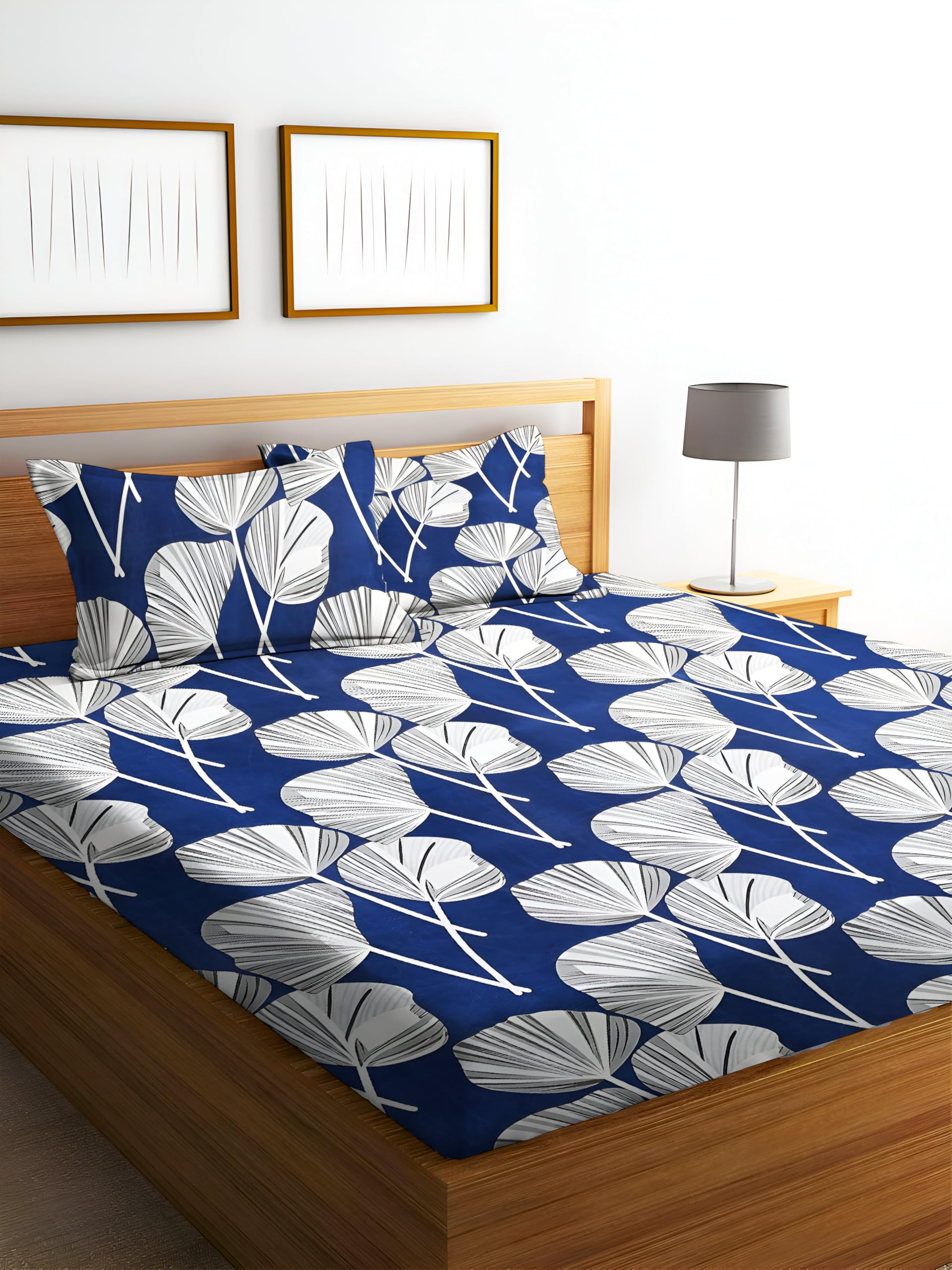 STARNSTYLE Polycotton 220 TC Floral Printed King Size Double Bedsheet with 2 Pillow Covers, (90 x 90 Inches, Forest