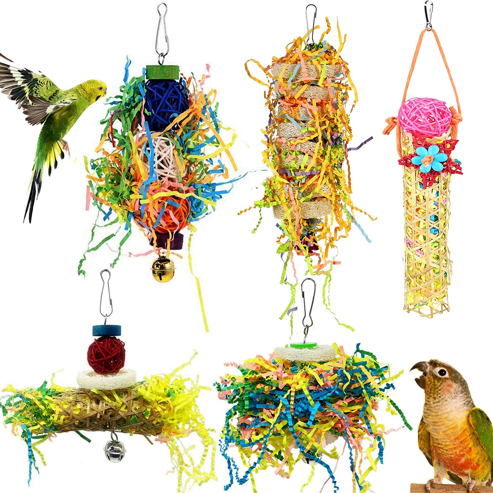 Image showcasing Heyu-Lotus 5 Pack Bird Shredding Toys Bird Parrots Chewing Hanging Toys ...