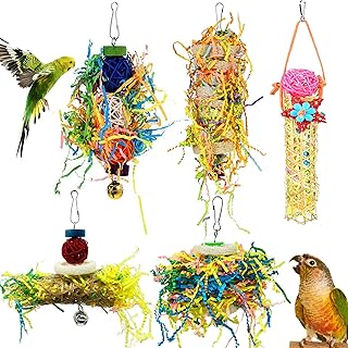 5 Pack Bird Shredding Toys Bird Parrots Chewing Hanging Toys Parrot Cage Shredder Toys Bird Cage Accessories for Small Parakeets, Cockatiels, Budgies, Conures, Love Birds, Finches