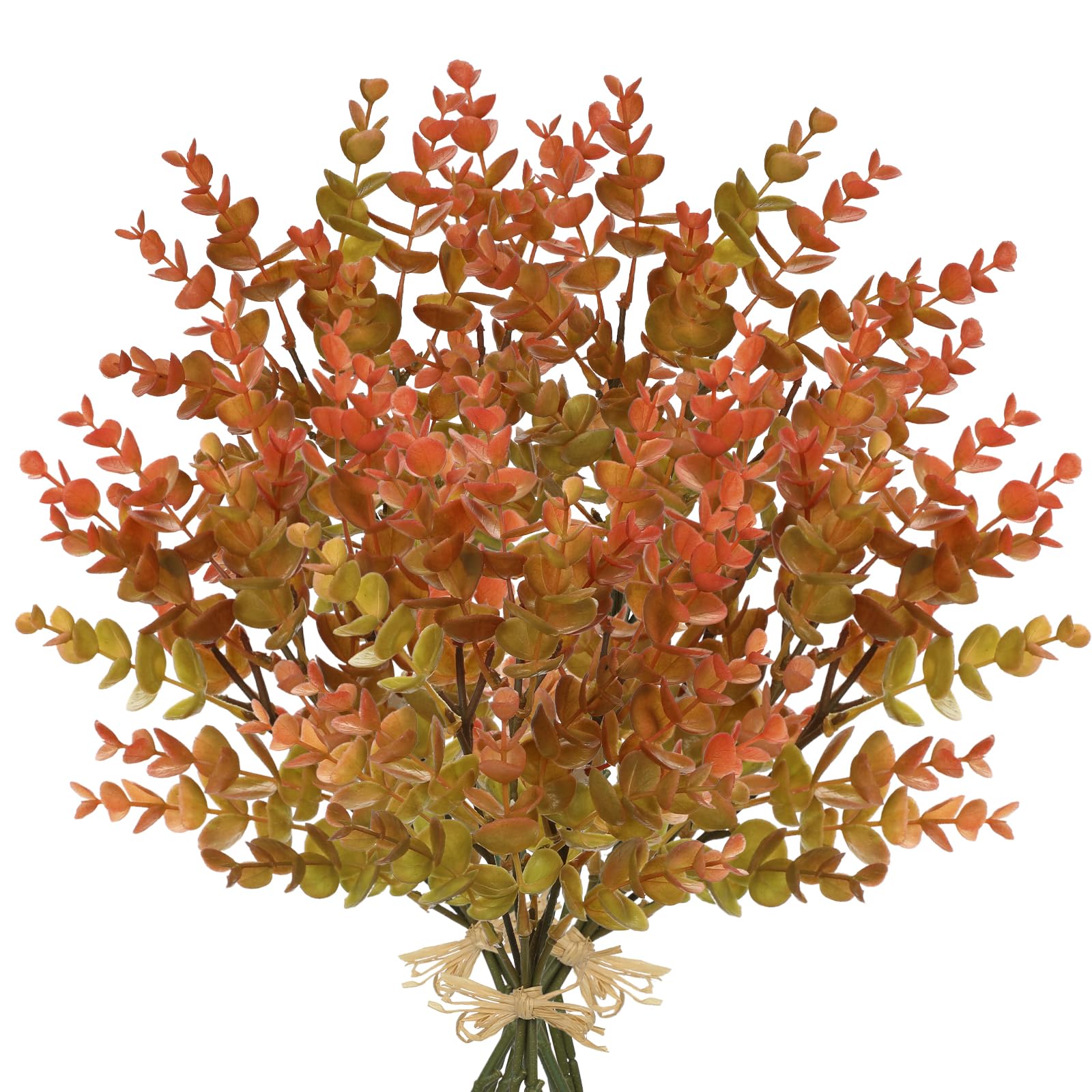 Briful 5er-Set Künstliche Herbstzweige – 37 cm Eukalyptus Kunstzweige Dekoblätter Orange für Herbstdeko, Tischdeko zu Erntedank, DIY-Blumengesteck