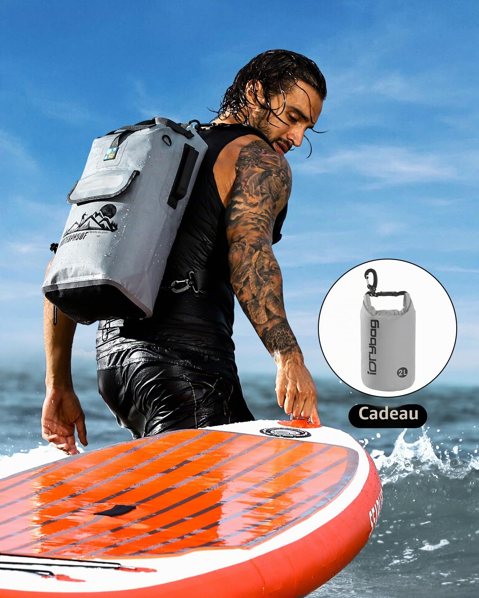 IDRYBAG Sac à dos flottant étanche 20/30/40l, forme kayak