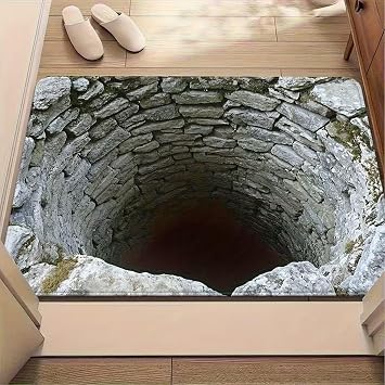 3D Optical Illusion Rug, Like A Hole in The Floor Illusion Doormat Entryway Front Door Mat with Hole Effect 3D Rugs Optical Illusion Welcome Mats Non-Slip Floor Carpet Living Room Home Decor