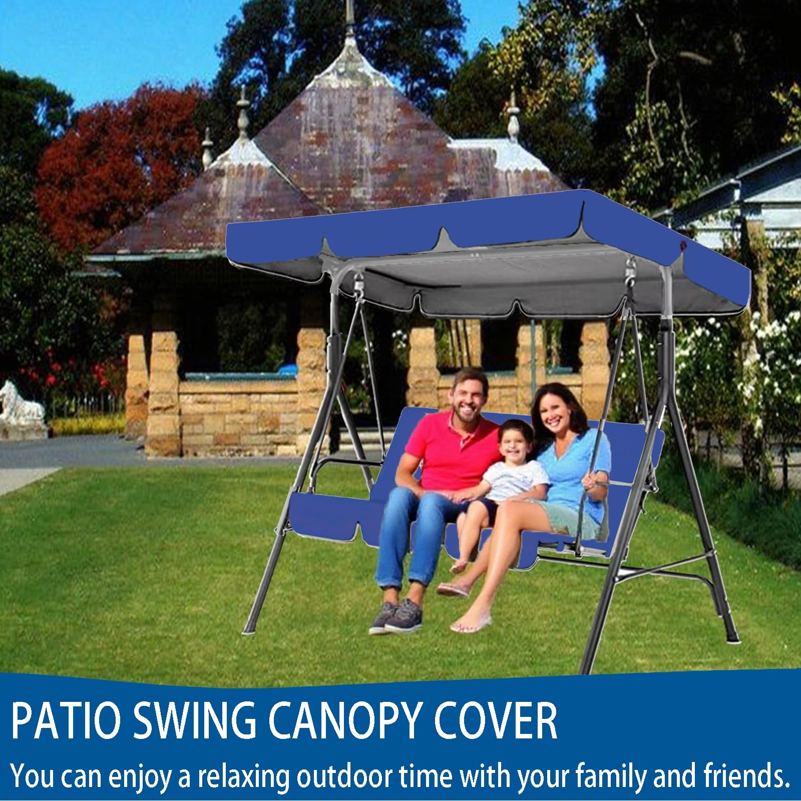 Kit de Rechange pour balancelle 2/3/4 Places avec Toit et Coussin d'assise réglables pour balancelle de Jardin,rotection Contre la Pluie et Le Soleil Housse Oxford 210D,Bleu,195 * 125 * 15cm