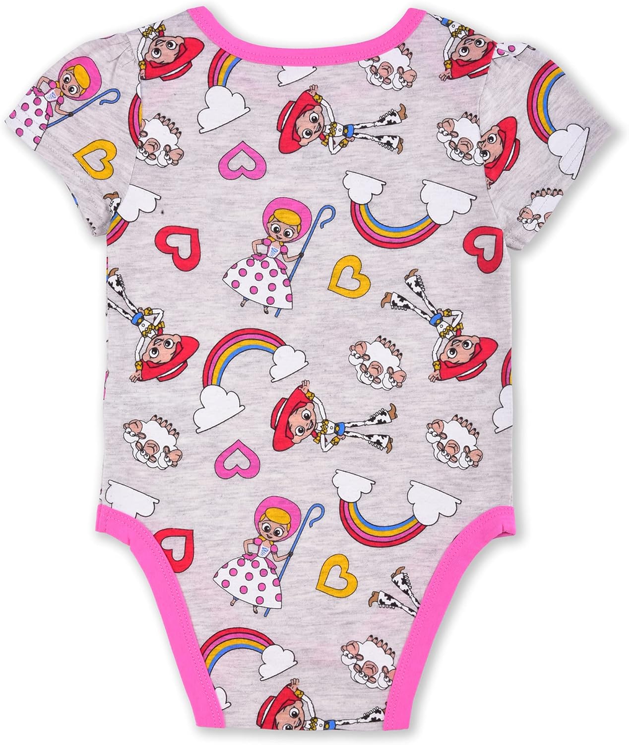 Disney Toy Story Bo Peep and Jessie Girls 3 Pack Short Sleeve Bodysuits for Infant – Grey/Blue/Pink