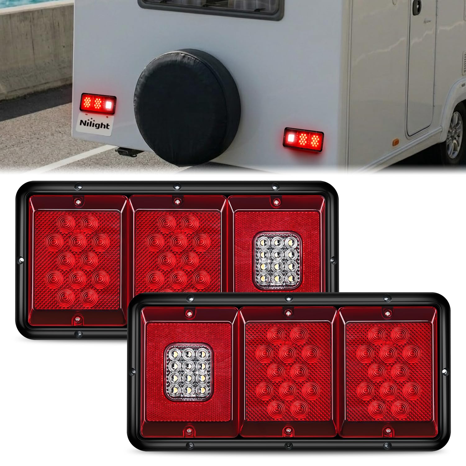 Nilight LED Triple Tail Light 2PCS Rectangle Red White Functional lights