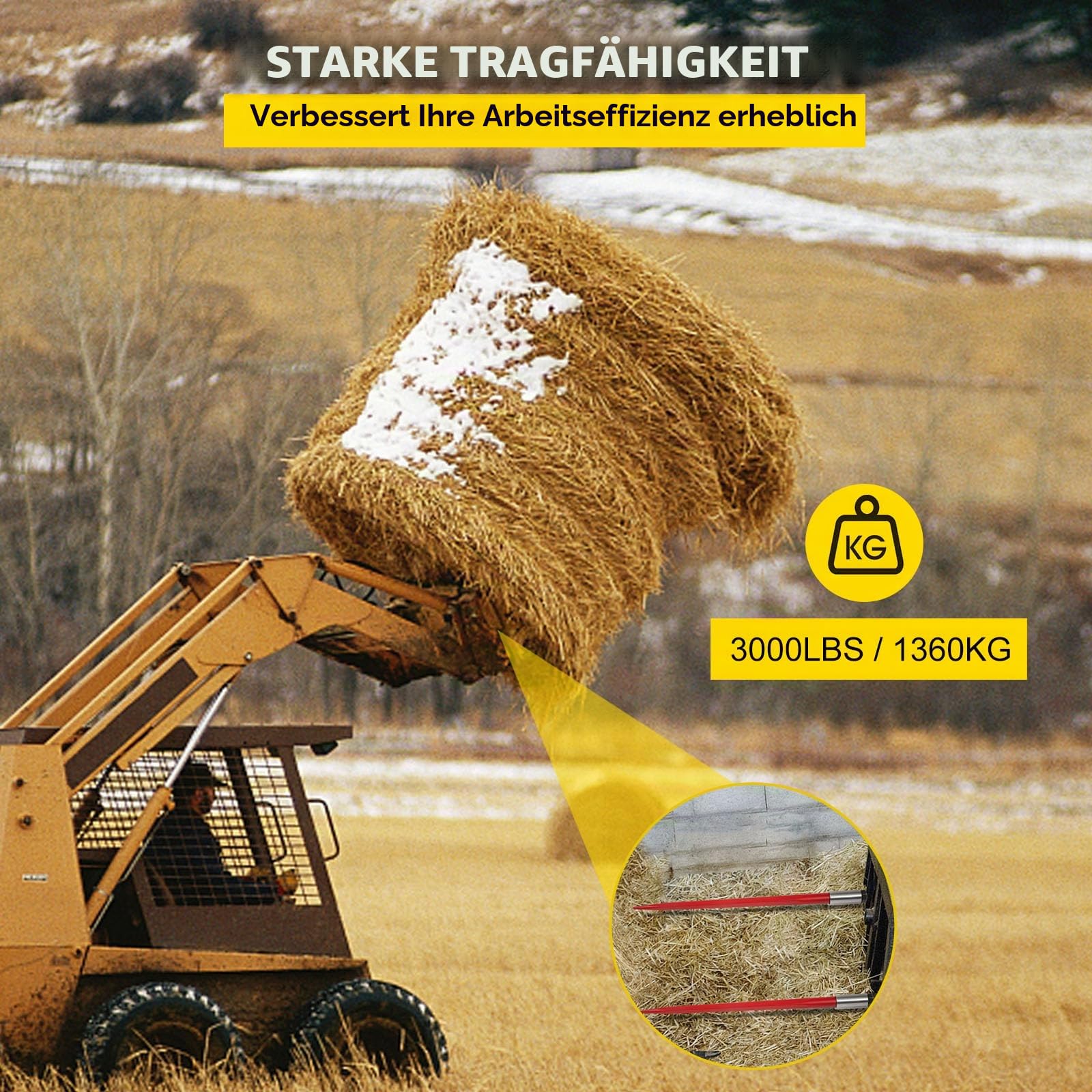 VEVOR Frontladerzinken 4,5 x 99 cm Ballenzinken 1360 kg Kapazität 2er-Set, Schnellbefestigung, quadratische Ballenspieße, rot beschichtete Ballengabeln für Schaufeln, Traktoren, Lader