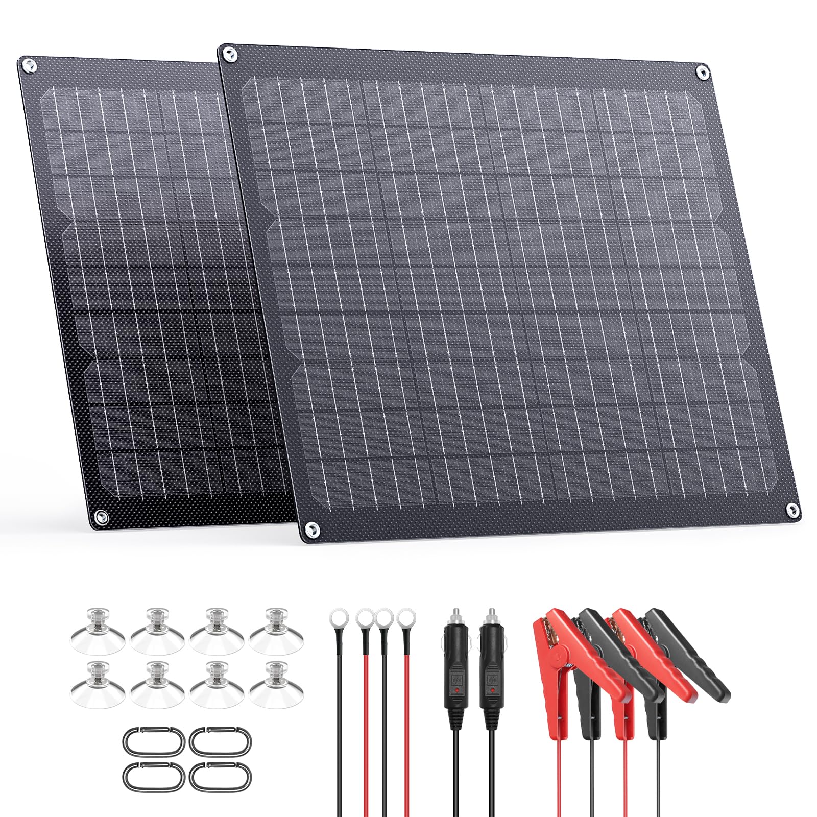 ZOUPW 40W 12V Solar Battery Charger,2 PCS 20W Solar Battery Maintainer with Built-in Intelligent Charge Controller,IP68 Waterproof Trickle Charger for Car Boat Marine RV Trailer