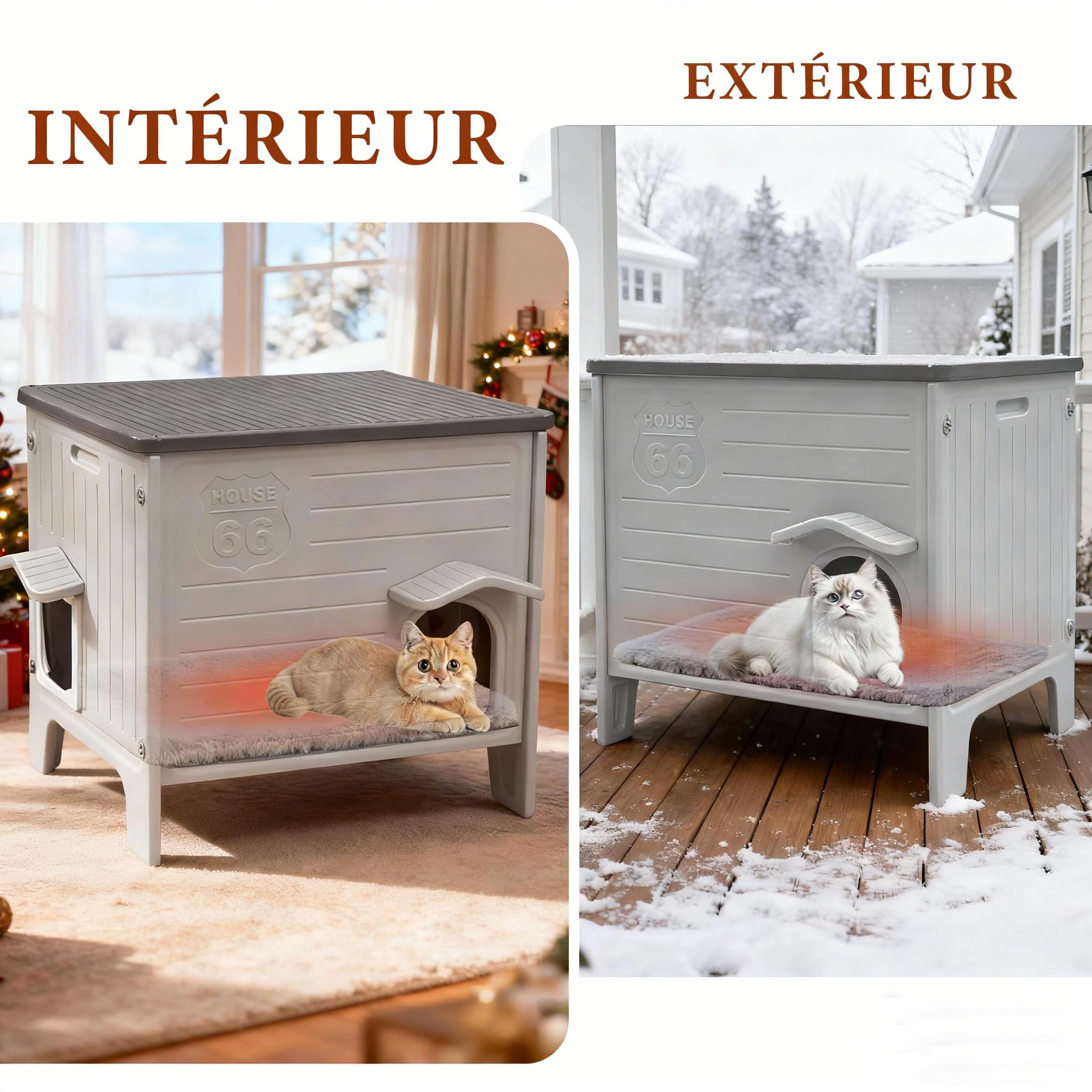 HiCaptain Maison pour chat d'extérieur résistante à l'hiver Chats en plastique sauvage Maison pour chat d'extérieur Abri pour chiot pour petits animaux de compagnie moyens Parc pour animaux de