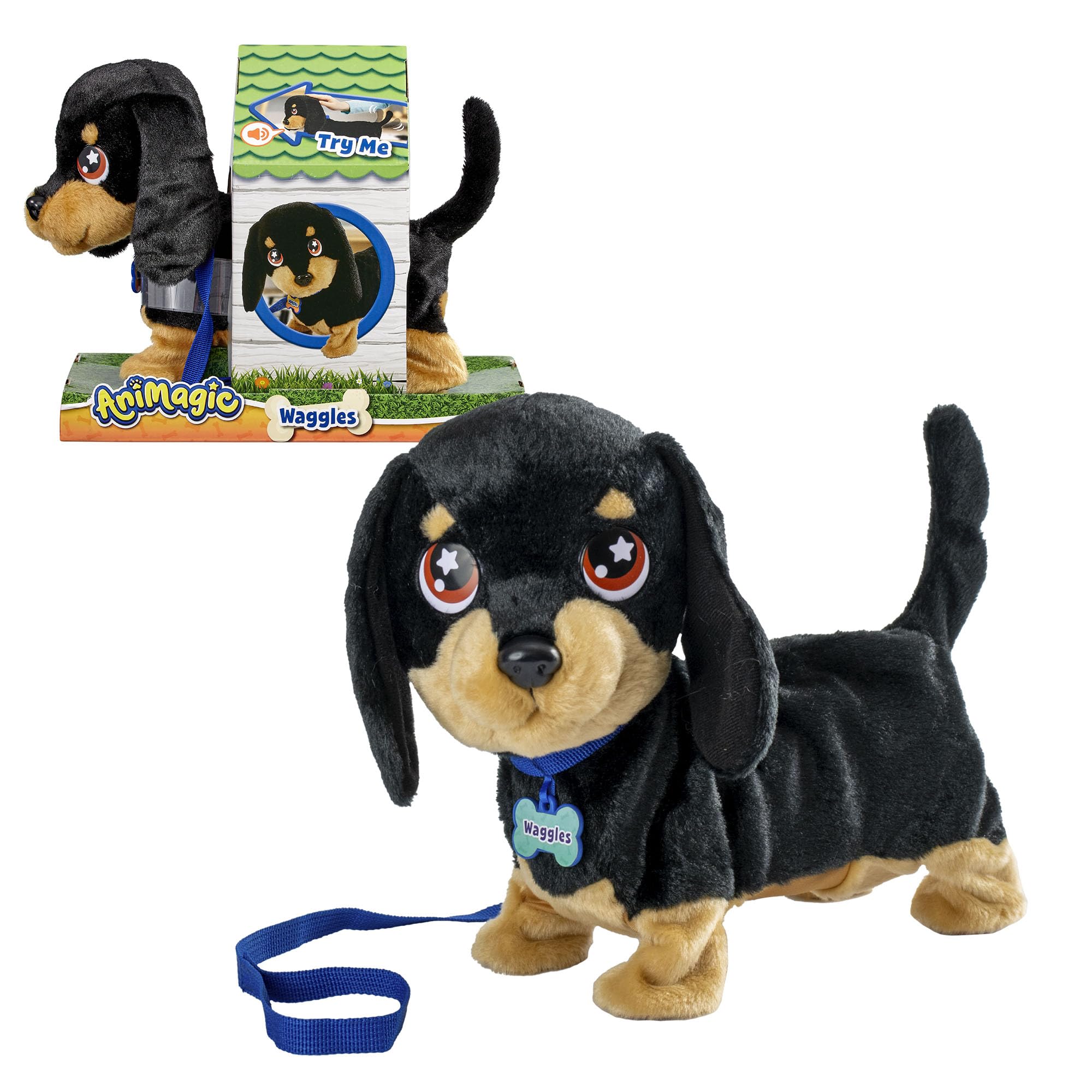 Bizak Animagic Waggles 64559091 Interactive Plush Toy, from 2 Years, Cute and Funny Dachshund, Very Soft, Walks, Barks and Wiggling its Tail