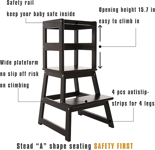 Miniatura 5 de GUIDTOP Taburete de cocina con barandilla de seguridad y tapetes antideslizantes, taburete de cocina para niños de 18 meses en adelante (negro)