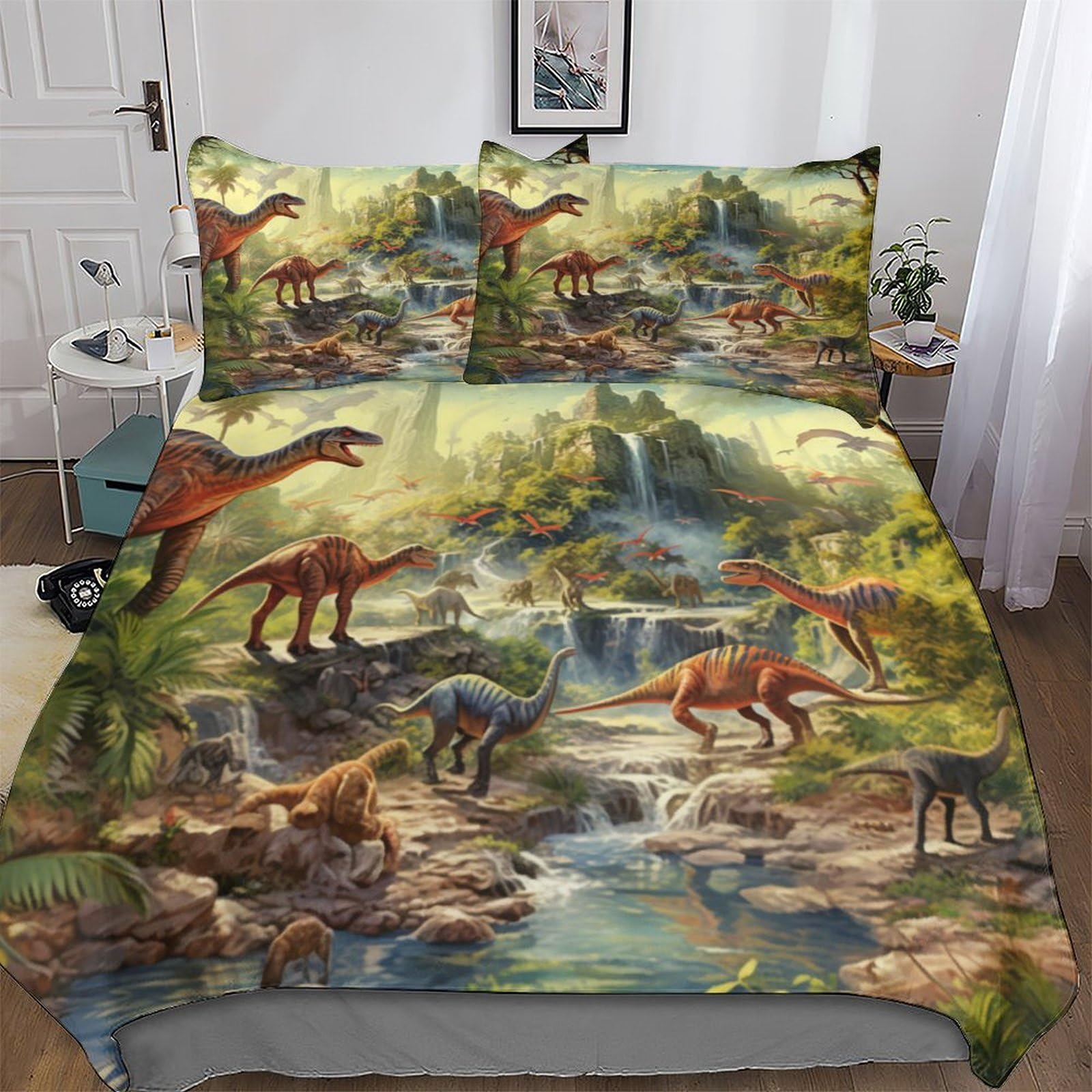 Housse de couette dinosaure 3D 220x240 cm avec taies d'oreiller