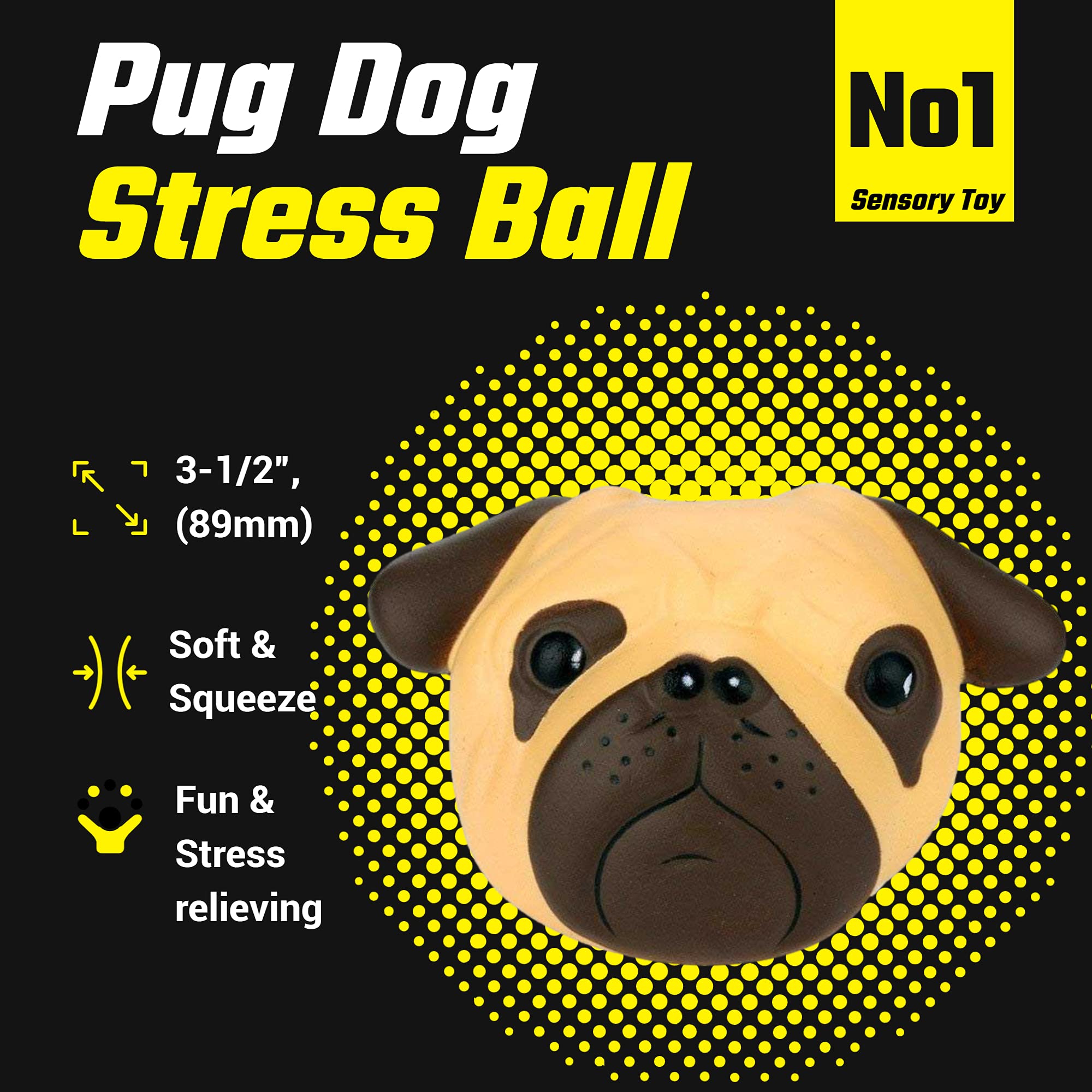 Gifton, Stress Ball Pug Dog, Sensory Squeeze Squishy DNA Stress Relief Fidget Toy for Anxiety Autism Bad Habits - Image 2
