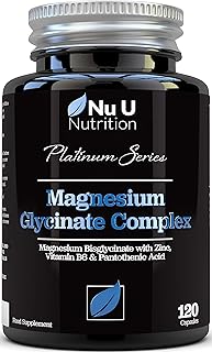Magnesium Glycinate with Vitamin B6, Zinc and Pantothenic Acid - 120 Vegan Capsules - 250mg Elemental Magnesium from Chelated Magnesium per Serving - High Strength Magnesium Bisglycinate