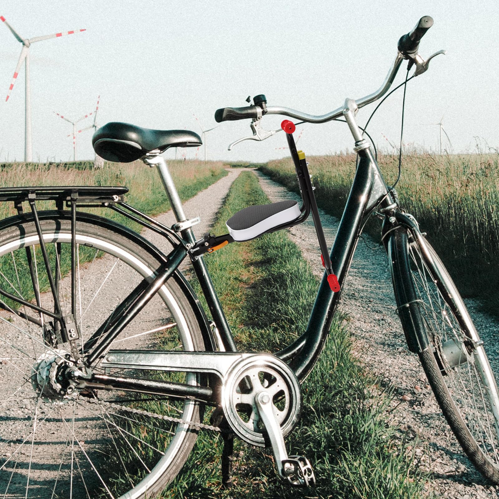 Seggio Anteriore per Bici Seduta Imbottita Traspirante e Struttura in Lamiera d'Acciaio, Sicurezza e Comfort per Uso Urbano e Passeggiate