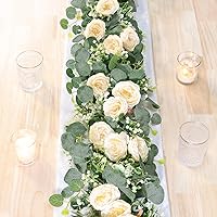 Vista 33 de TOCHGREEN 4 Pack 24Ft Artificial Eucalyptus Flower Garland with Champagne Roses, Fake Rose Flower Greenery Garland Floral Vines for Wedding Home