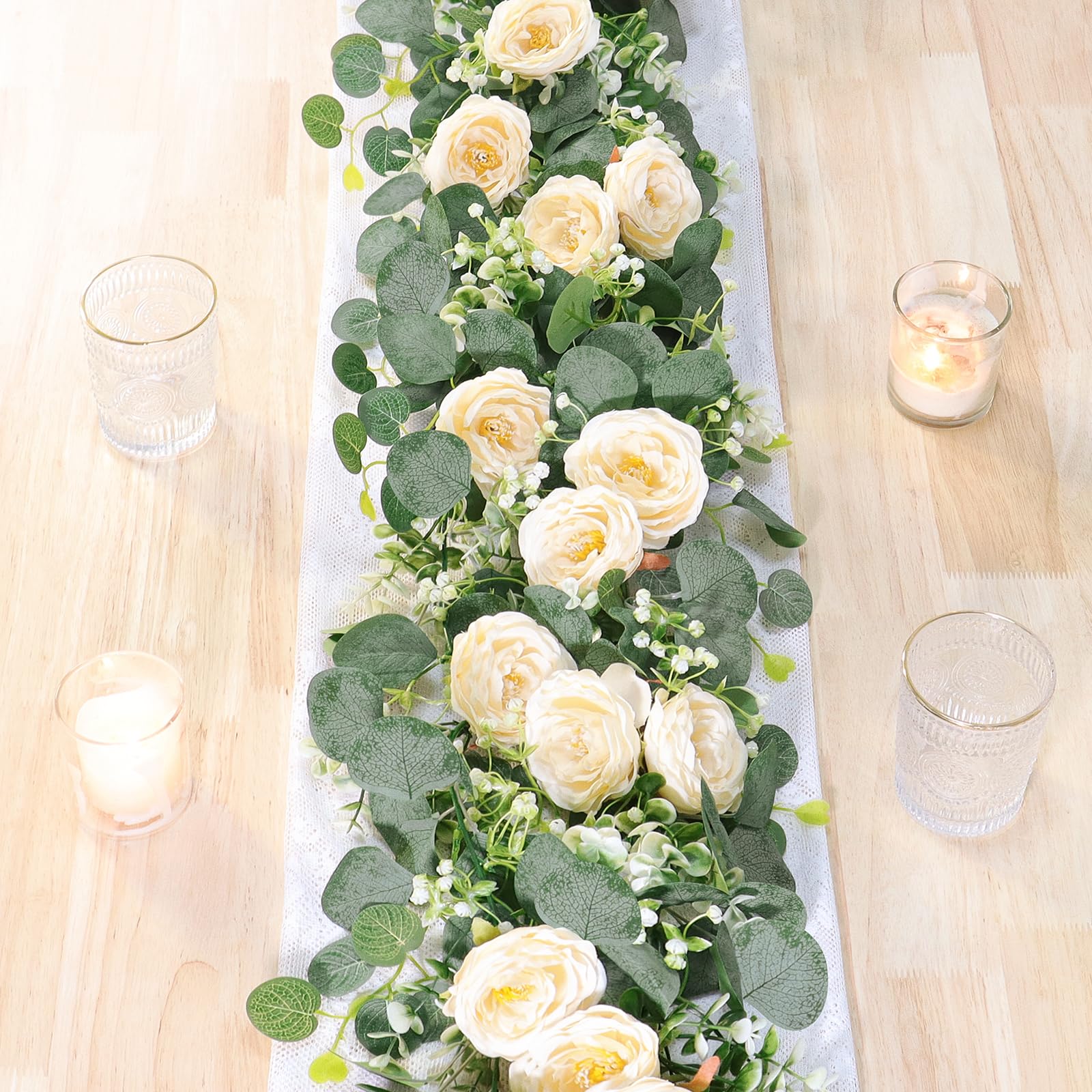 Guirlande de roses d'eucalyptus pour décoration de table de mariage chic