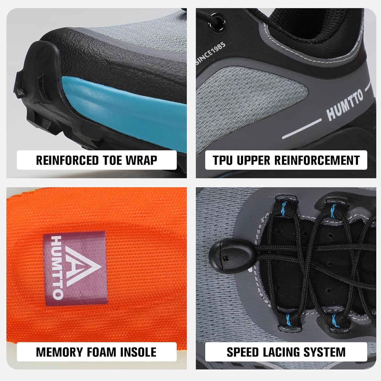 HUMTTO Men's Hiking Sneakers Quick Lace Lightweight Trail Running Shoes Breathable Outdoor Walking Shoes 11.5 Grey/Black image 5 of 8 B0FLDMC53D