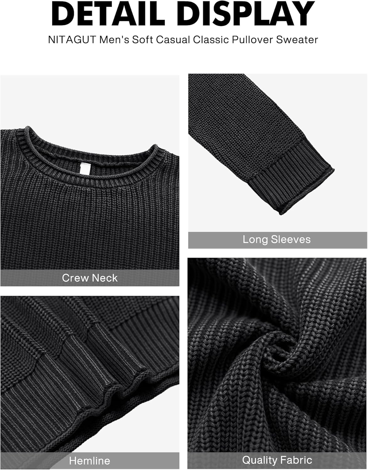 NITAGUT Men's Crewneck Sweater Soft Casual Classic Pullover Washed Knitwear Sweaters with Ribbing Edge - Image 5