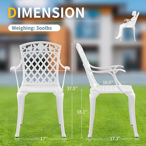 Miniatura 2 de Sillas resistentes para patio, sillas de comedor de aluminio fundido para exteriores con reposabrazos, silla de asiento de bistró al aire libre para